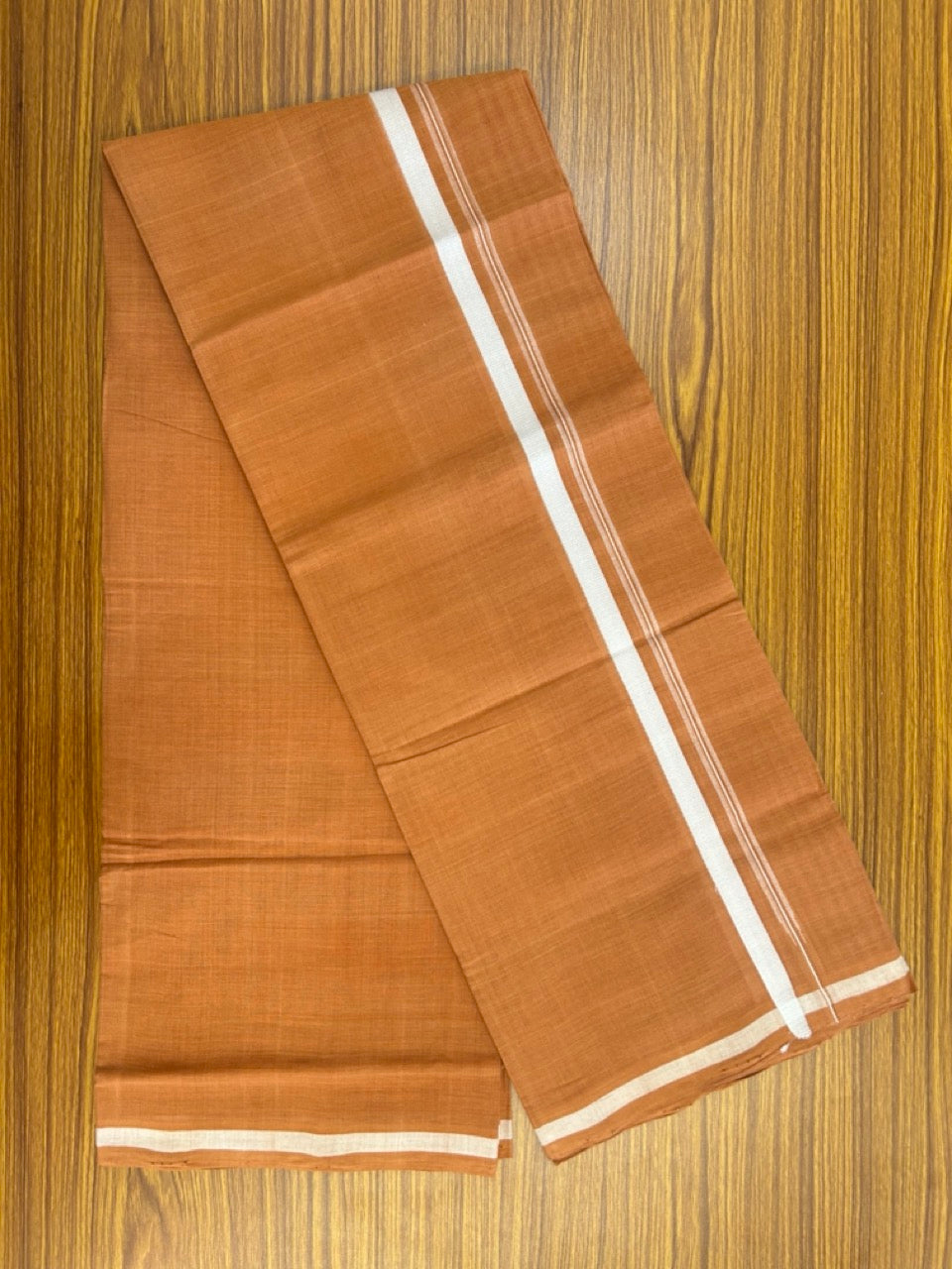 10% Discount !! KaithariKada 100% Pure Cotton - HANDLOOM Single Mundu/Dhoti  KAVI Brown COLOUR BODY & 1.5 cm Puliyilakkara White Chutty Kara- 19KK8015EL