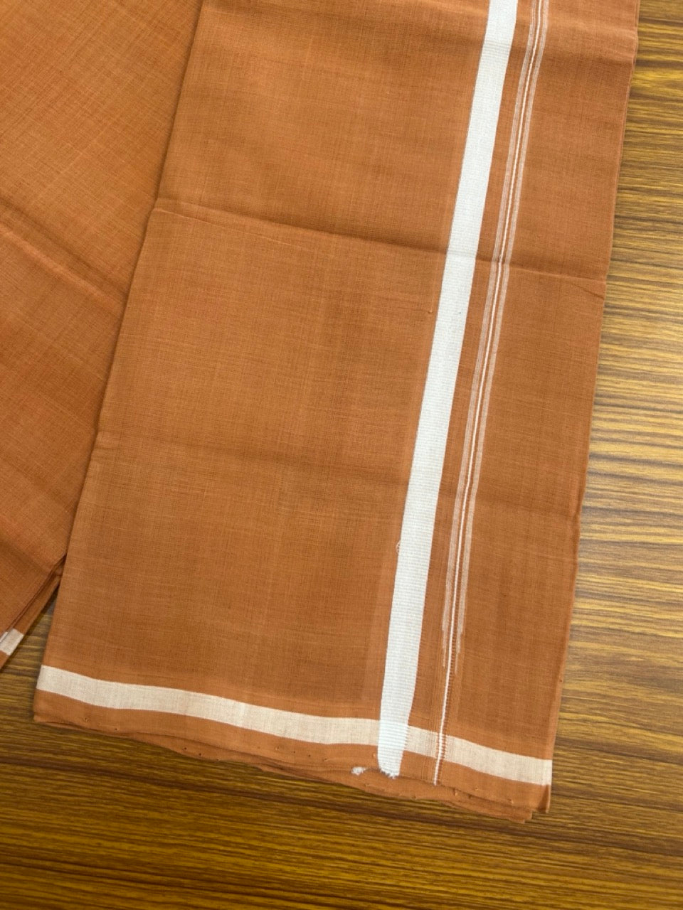 10% Discount !! KaithariKada 100% Pure Cotton - HANDLOOM Single Mundu/Dhoti  KAVI Brown COLOUR BODY & 1.5 cm Puliyilakkara White Chutty Kara- 19KK8015EL