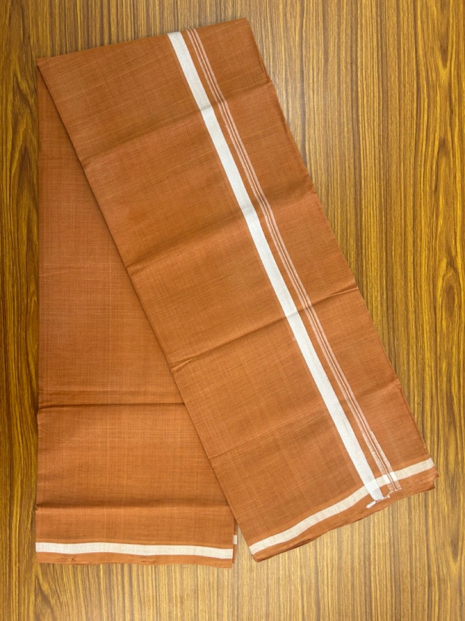 10% Discount !! KaithariKada 100% Pure Cotton - HANDLOOM Single Mundu/Dhoti  KAVI Brown COLOUR BODY & 1.5 cm Puliyilakkara White Chutty Kara- 20KK8015EL