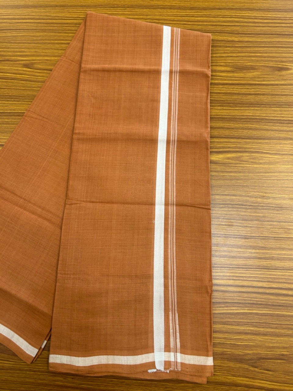 10% Discount !! KaithariKada 100% Pure Cotton - HANDLOOM Single Mundu/Dhoti  KAVI Brown COLOUR BODY & 1.5 cm Puliyilakkara White Chutty Kara- 20KK8015EL