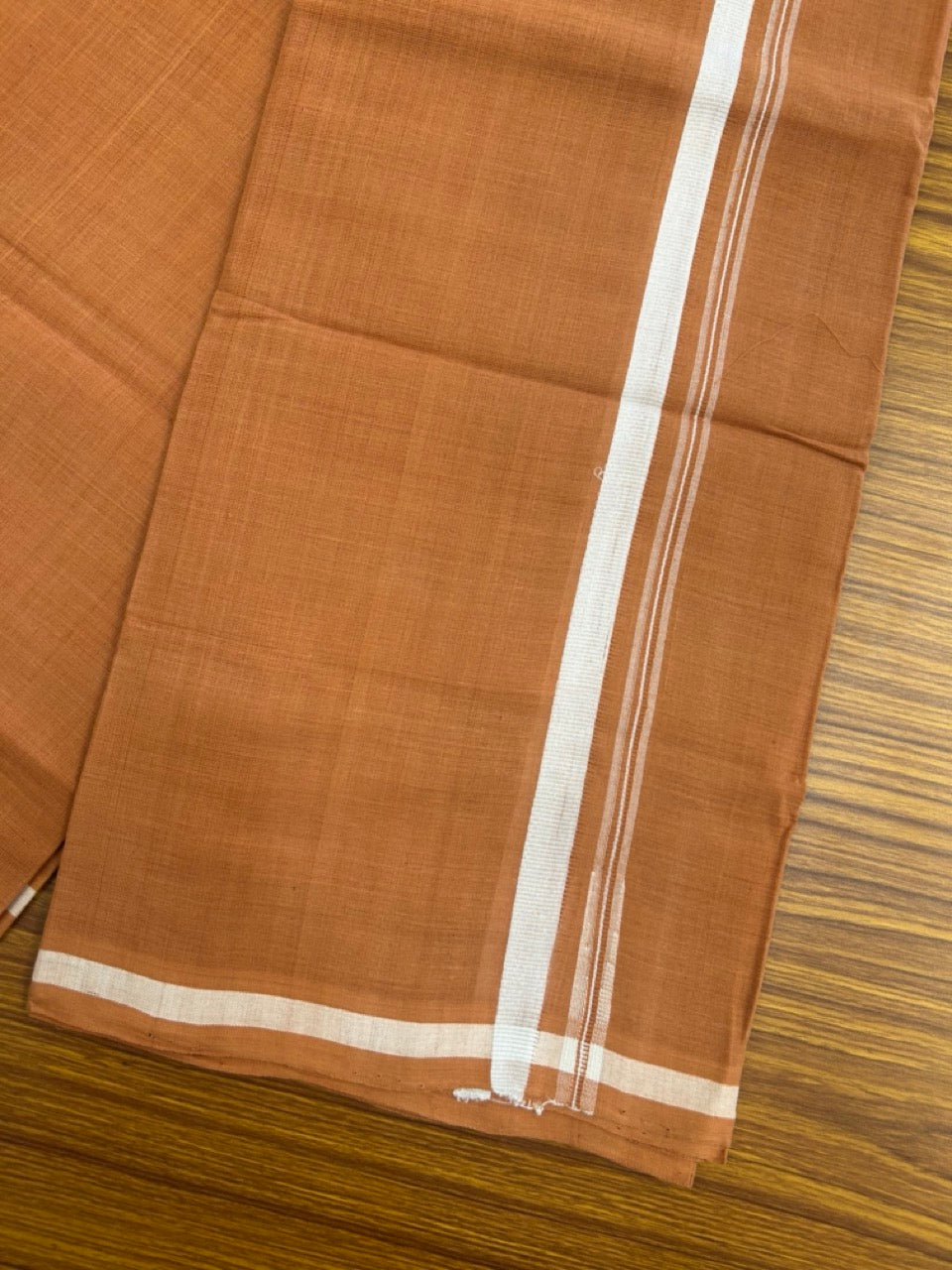 10% Discount !! KaithariKada 100% Pure Cotton - HANDLOOM Single Mundu/Dhoti  KAVI Brown COLOUR BODY & 1.5 cm Puliyilakkara White Chutty Kara- 20KK8015EL