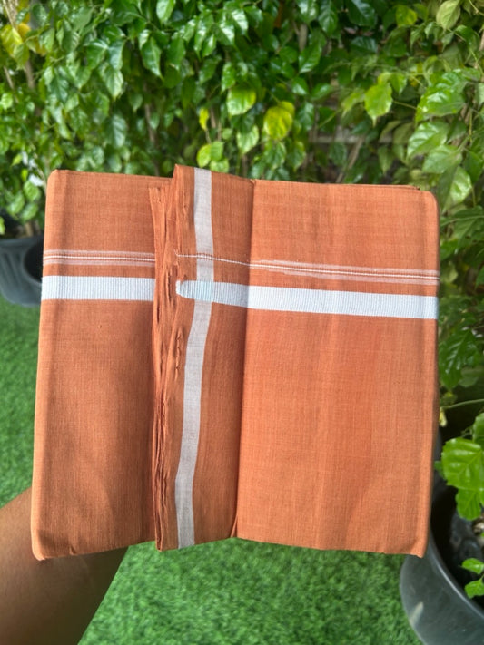 10% Discount !! KaithariKada 100% Pure Cotton - HANDLOOM Single Mundu/Dhoti  KAVI Brown COLOUR BODY & 1.5 cm Puliyilakkara White Chutty Kara- 19KK8015EL