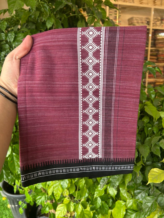 18% Discount!!! Kaitharikada Pure Cotton - Single Kaily / Lungi -  3 inch Printed kara with White & Maroon colour body Kuppadam Border (2 meter / 4 muzham) - 9KK8016AS