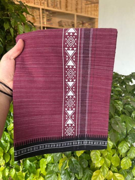 18% Discount!!! Kaitharikada Pure Cotton - Single Kaily / Lungi -  2.5 inch Printed kara with White & Maroon colour body Kuppadam Border (2 meter / 4 muzham) - 10KK8016AS