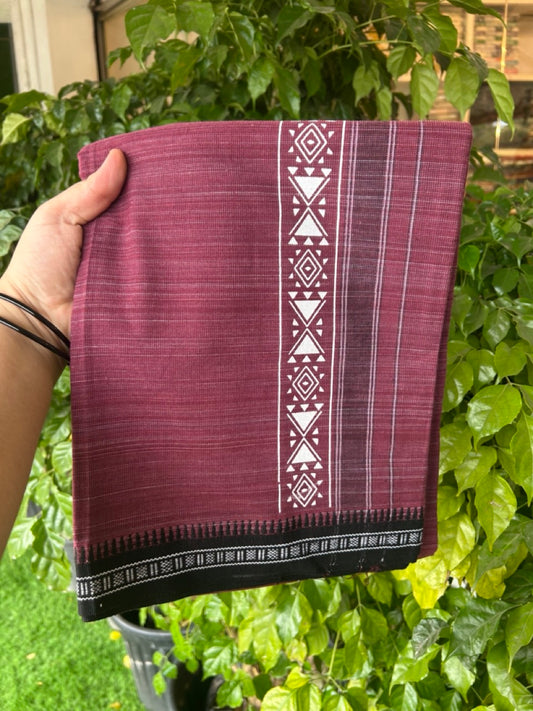 18% Discount!!! Kaitharikada Pure Cotton - Single Kaily / Lungi -  2.75 inch Printed kara with White & Maroon colour body Kuppadam Border (2 meter / 4 muzham) - 11KK8016AS