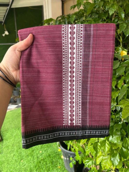 18% Discount!!! Kaitharikada Pure Cotton - Single Kaily / Lungi -  2.75 inch Printed kara with White & Maroon colour body Kuppadam Border (2 meter / 4 muzham) - 12KK8016AS