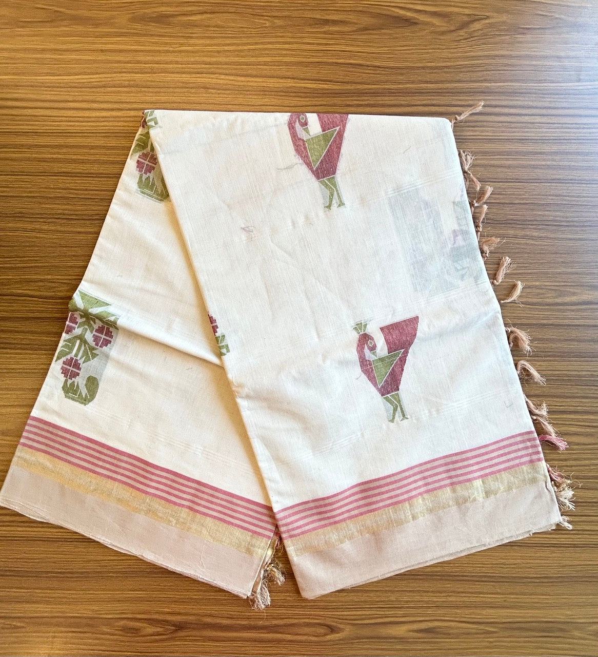 KaithariKada- HANDLOOM UNAKKUPAAV Balaramapuram  Saree - 100% PURE Cotton - Red & Light Brown Design - 2KK1002KHA