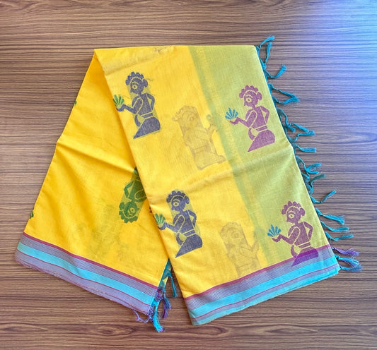 KaithariKada- HANDLOOM UNAKKUPAAV Balaramapuram  Saree - 100% PURE Cotton - Yellow, Red & Light Green Design - 3KK1002KHA