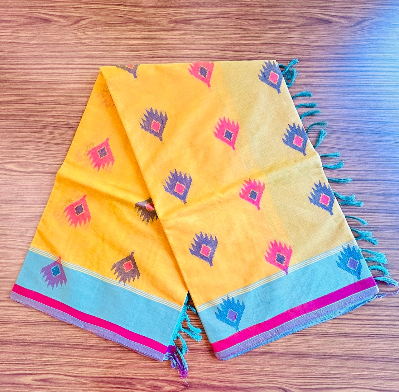 KaithariKada- HANDLOOM UNAKKUPAAV Balaramapuram  Saree - 100% PURE Cotton - Yellow, Red & Green Design - 4KK1002KHA