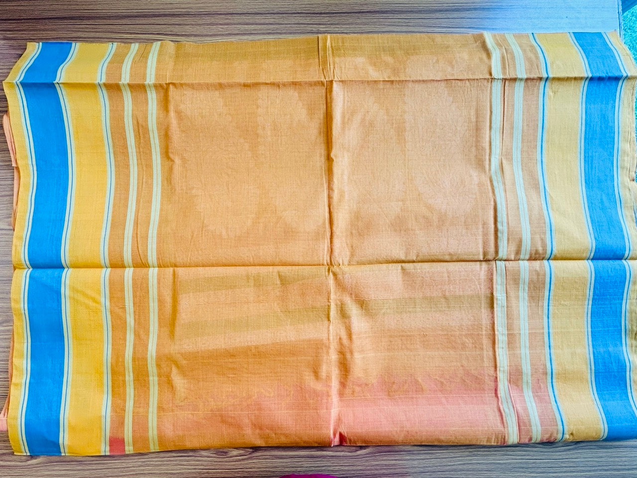 KaithariKada- HANDLOOM UNAKKUPAAV Balaramapuram  Saree - 100% PURE Cotton - Orange, Blue & Pink Design - 6KK1003VH