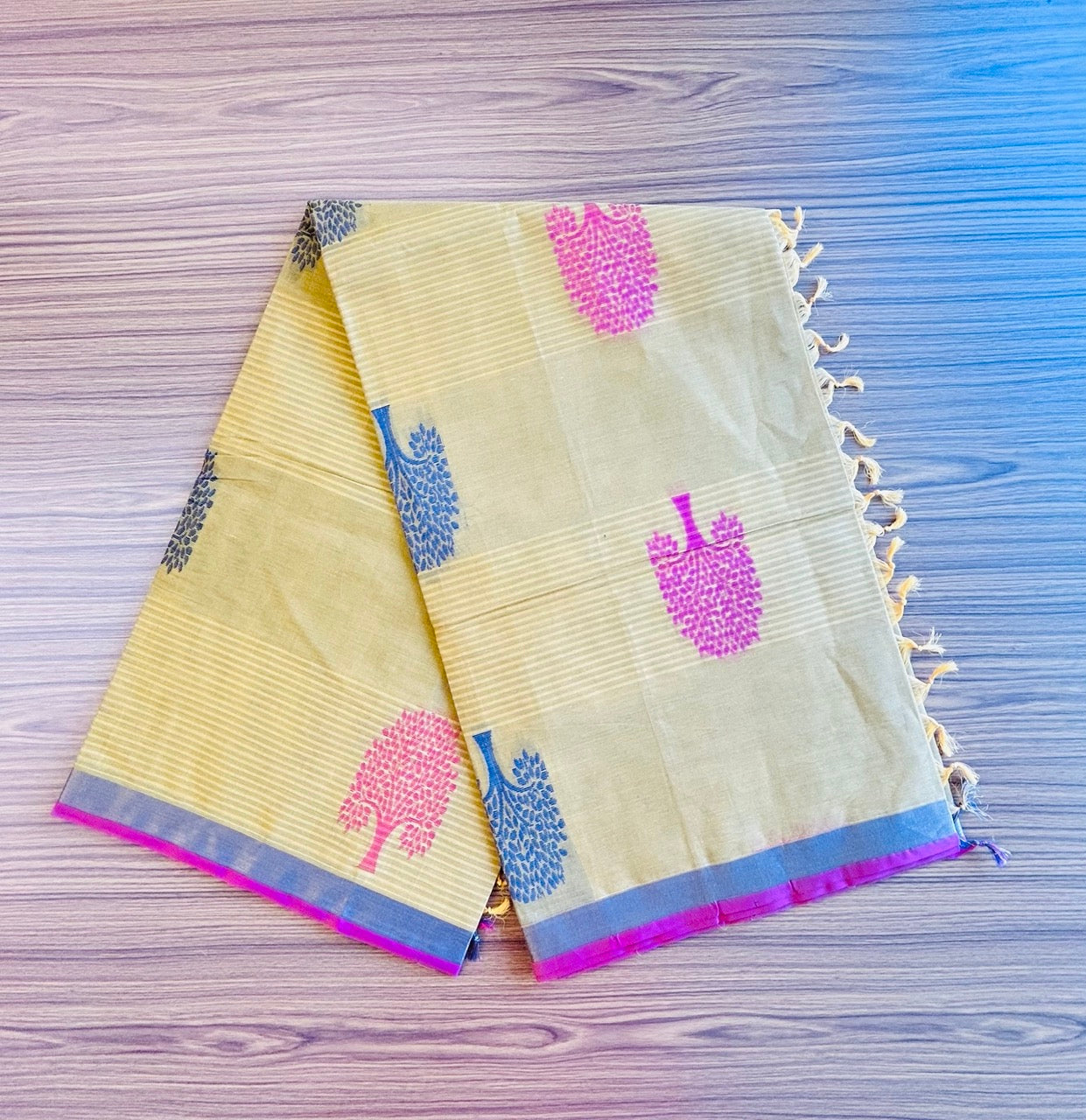 KaithariKada- Balaramapuram  Saree - 100% PURE Cotton - Yellow, Maroon & Navy Blue Design - 13KK1004RJ