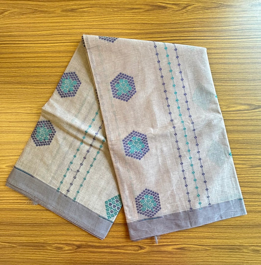 KaithariKada- Balaramapuram  Saree - 100% PURE Cotton - Purple Grey Navy Blue & Green Design - 12KK1004RJ.