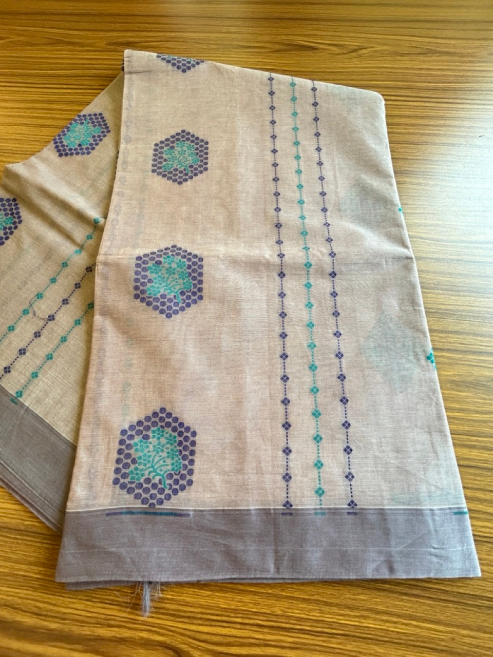 KaithariKada- Balaramapuram  Saree - 100% PURE Cotton - Purple Grey Navy Blue & Green Design - 12KK1004RJ.