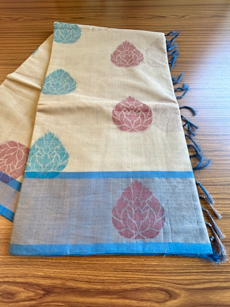 KaithariKada- HANDLOOM UNAKKUPAAV Balaramapuram  Saree - 100% PURE Cotton - Desert Grey Brown & Blue Design - 5KK1002KHA