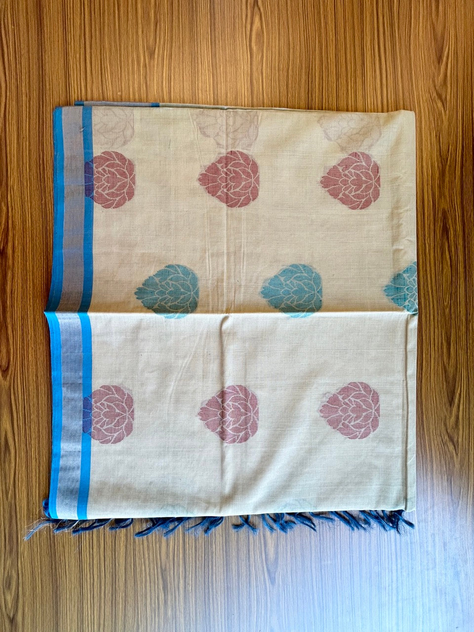 KaithariKada- HANDLOOM UNAKKUPAAV Balaramapuram  Saree - 100% PURE Cotton - Desert Grey Brown & Blue Design - 5KK1002KHA