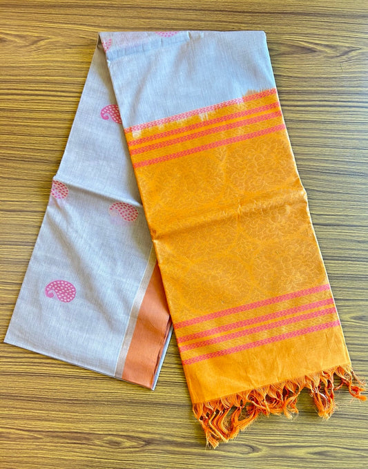 KaithariKada- HANDLOOM UNAKKUPAAV Balaramapuram  Saree - 100% PURE Cotton - Sand Brown & Orange Design - 8KK1002KHA