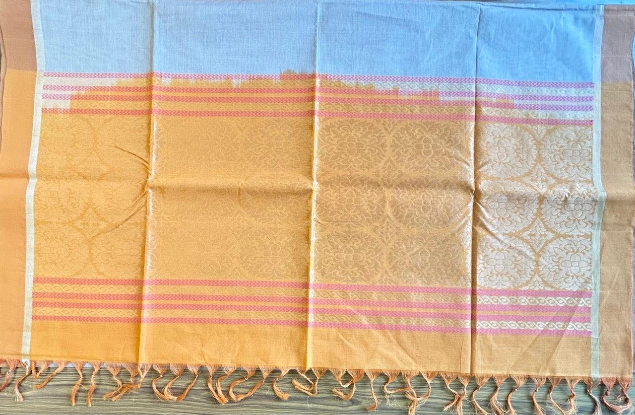 KaithariKada- HANDLOOM UNAKKUPAAV Balaramapuram  Saree - 100% PURE Cotton - Sand Brown & Orange Design - 8KK1002KHA