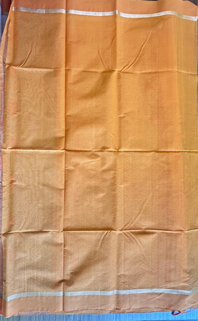 KaithariKada- HANDLOOM UNAKKUPAAV Balaramapuram  Saree - 100% PURE Cotton - Sand Brown & Orange Design - 8KK1002KHA