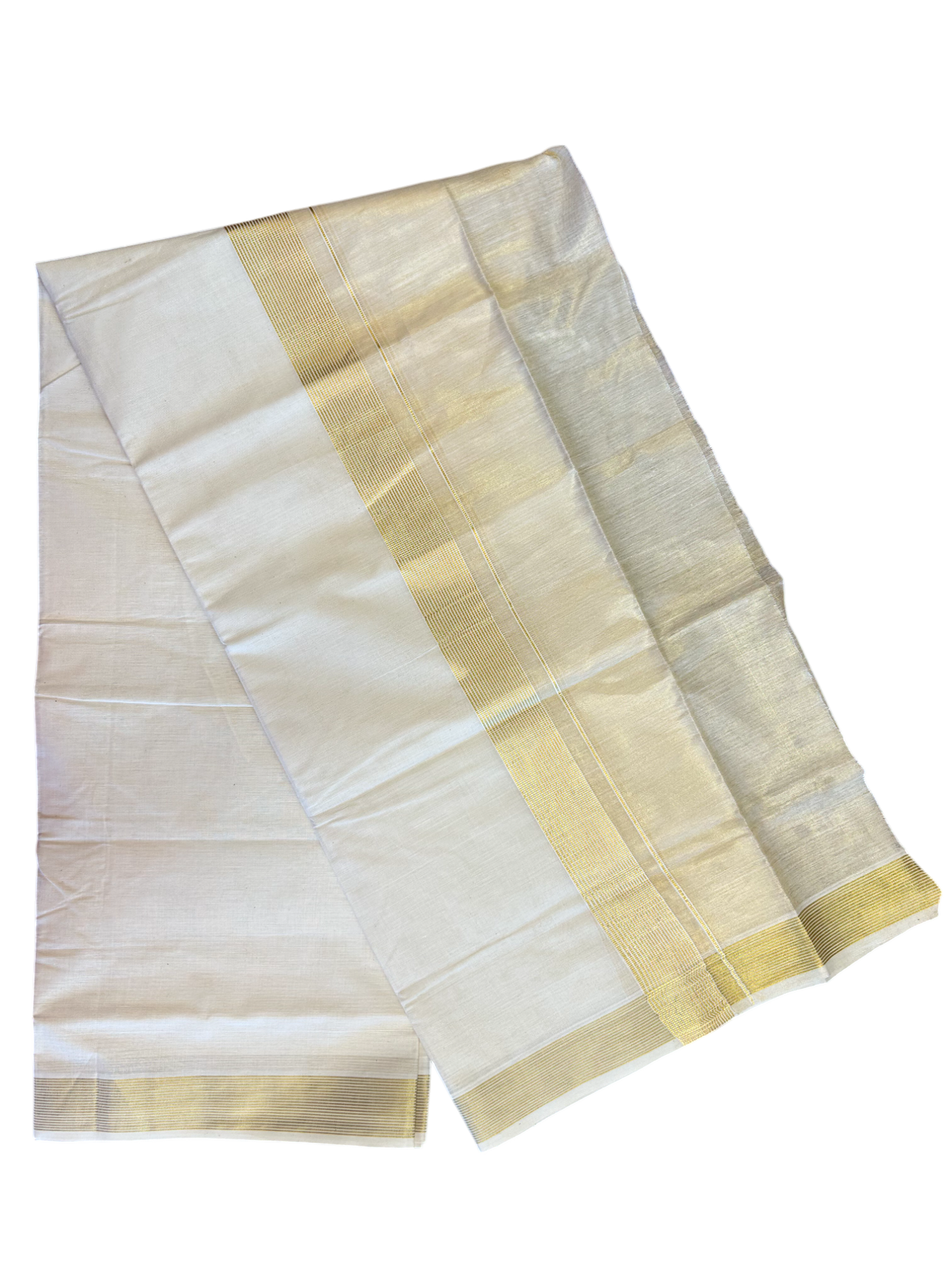 19% DISCOUNT ! KaithariKada Balaramapuram 100%  Cotton off white (Unbleached) Double  Mundu/Dhoti - 80x72 - 10 inch Kasavu stripes & tissue kara - 4KK5075VIN