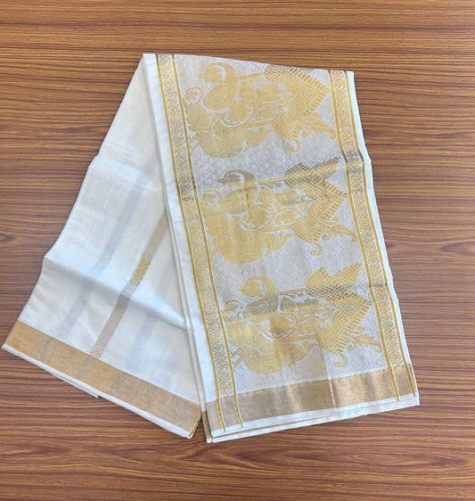 25% Discount! Kaitharikada Kerala Cotton Saree Off white - 12 inch Kasavu Zari with Peacock Pattern putta Design- 7KK1009KK