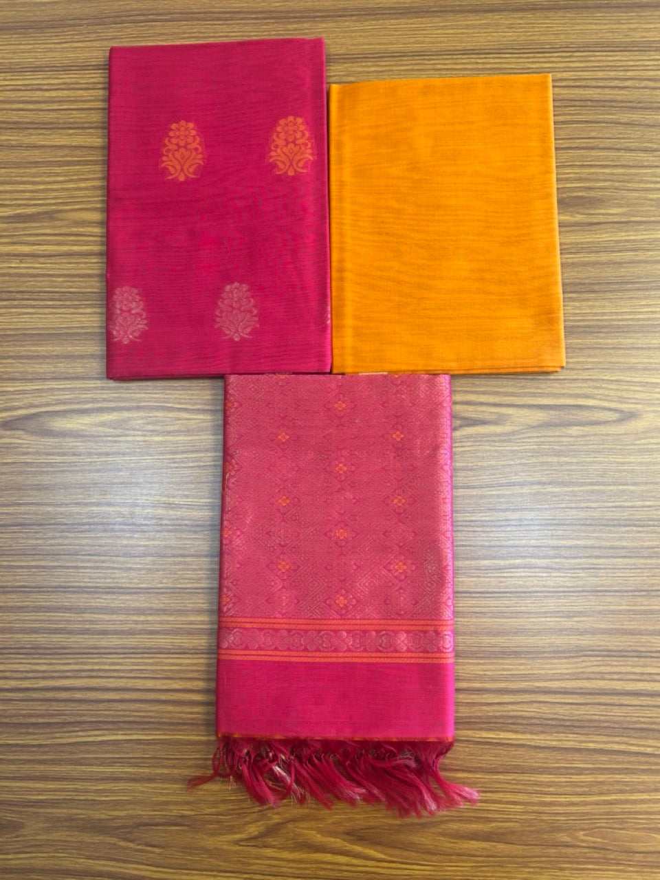 Kaitharikada Traditional Kerala Style - COTTON SILK Churidar Suit Material - Rani Pink , Orange kasav Design- 7KK4003KHA