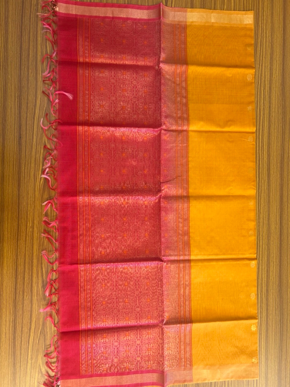 Kaitharikada Traditional Kerala Style - COTTON SILK Churidar Suit Material - Dark Reddish Pink , Orange kasav Design- 8KK4003KHA