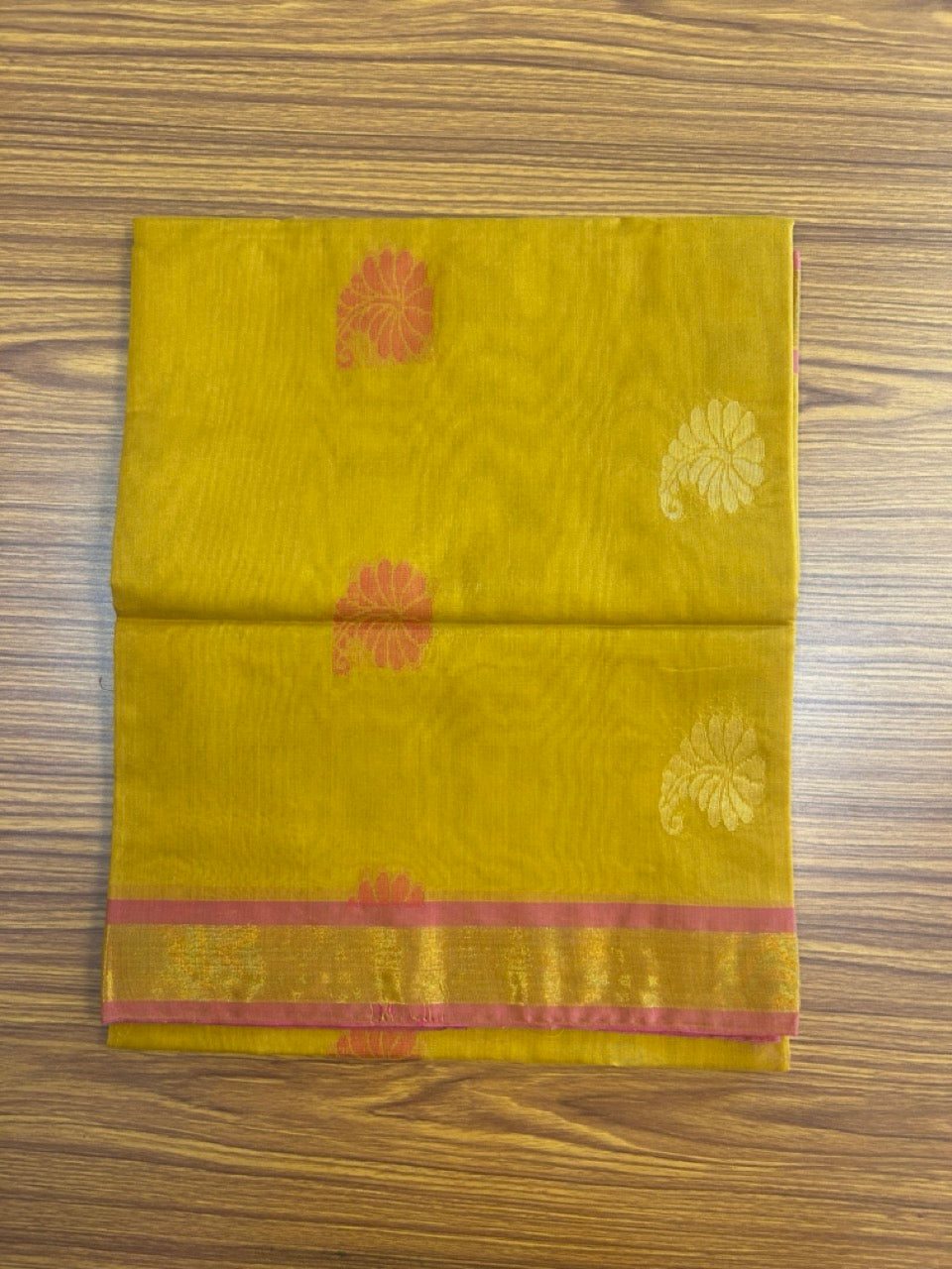 Kaitharikada Traditional Kerala Style - COTTON SILK Churidar Suit Material - Dark Yellow , Magenta kasav Design - 11KK4003KHA