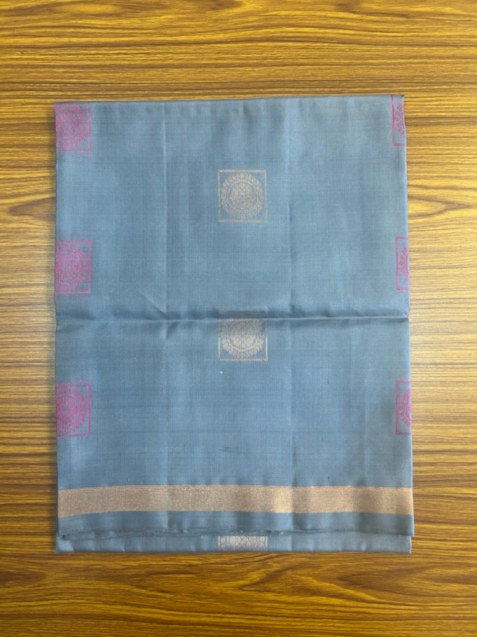 Kaitharikada Traditional Kerala Style - PURE SILK Churidar Suit Material - Ash Blue ,Sand Brown & Pink kasav Design - 13KK4003KHA