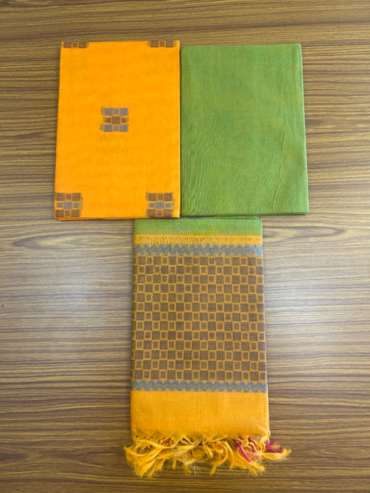 Kaitharikada Traditional Kerala Style - Cotton Churidar Suit Material - Multi colour with Square design  - 1KK4003KHA