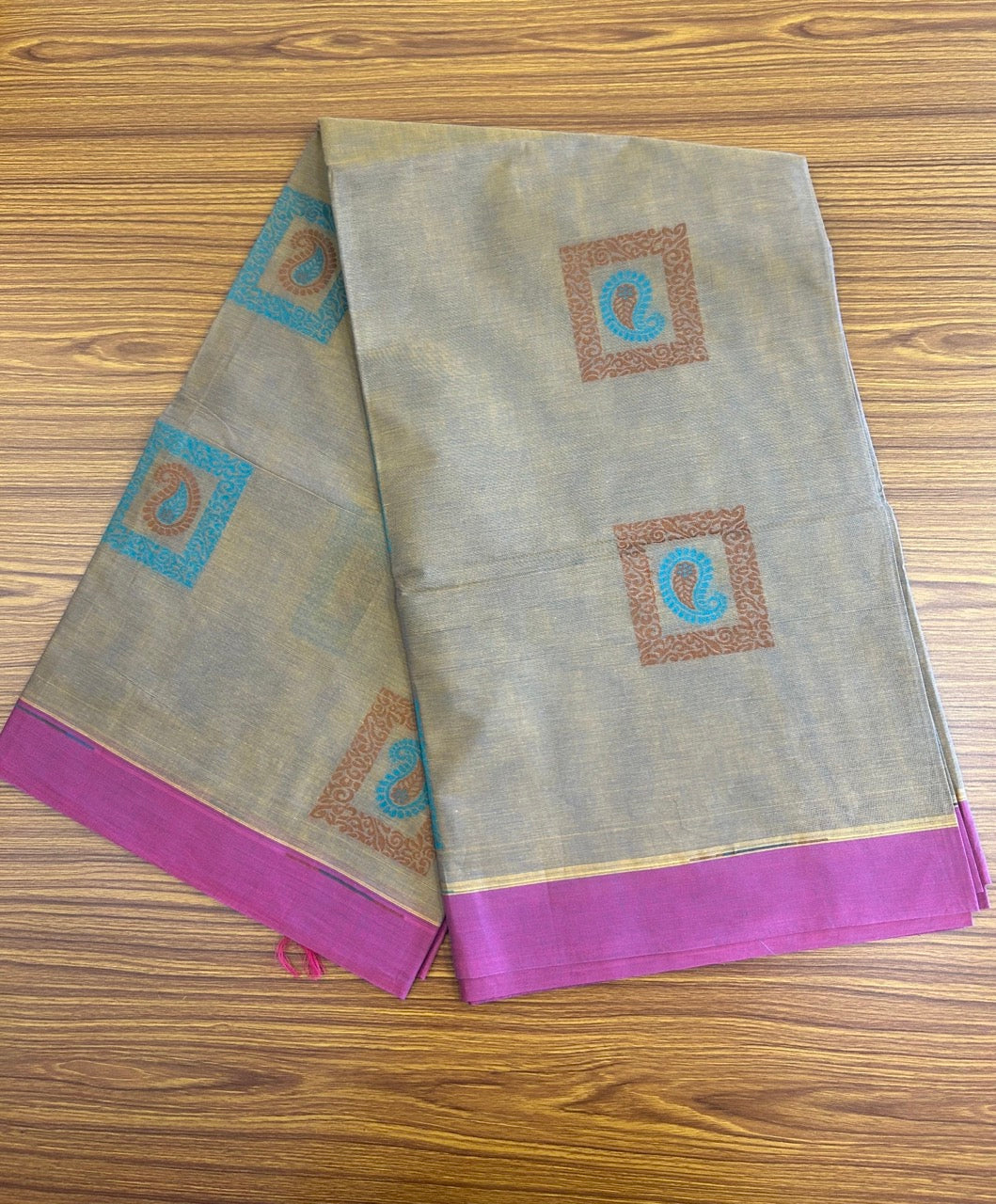 KaithariKada - Balaramapuram Cotton Saree - Dark Yellow with Brown & Peacock Green Mango Design - 7KK1006KK