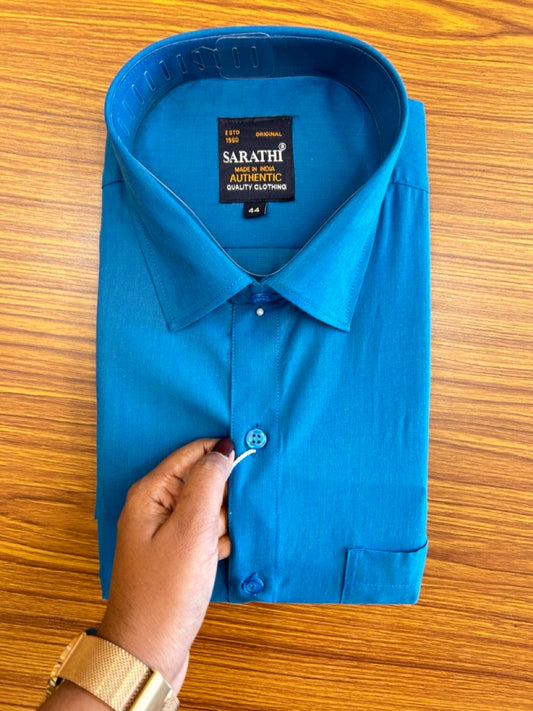 10% Discount ! NEW !! Kaitharikada - 100% Pure Cotton PEACOCK BLUE COLOUR SARATHI The Authentic Quality Clothing FULL Sleeve shirt.- 13KK6016SAR