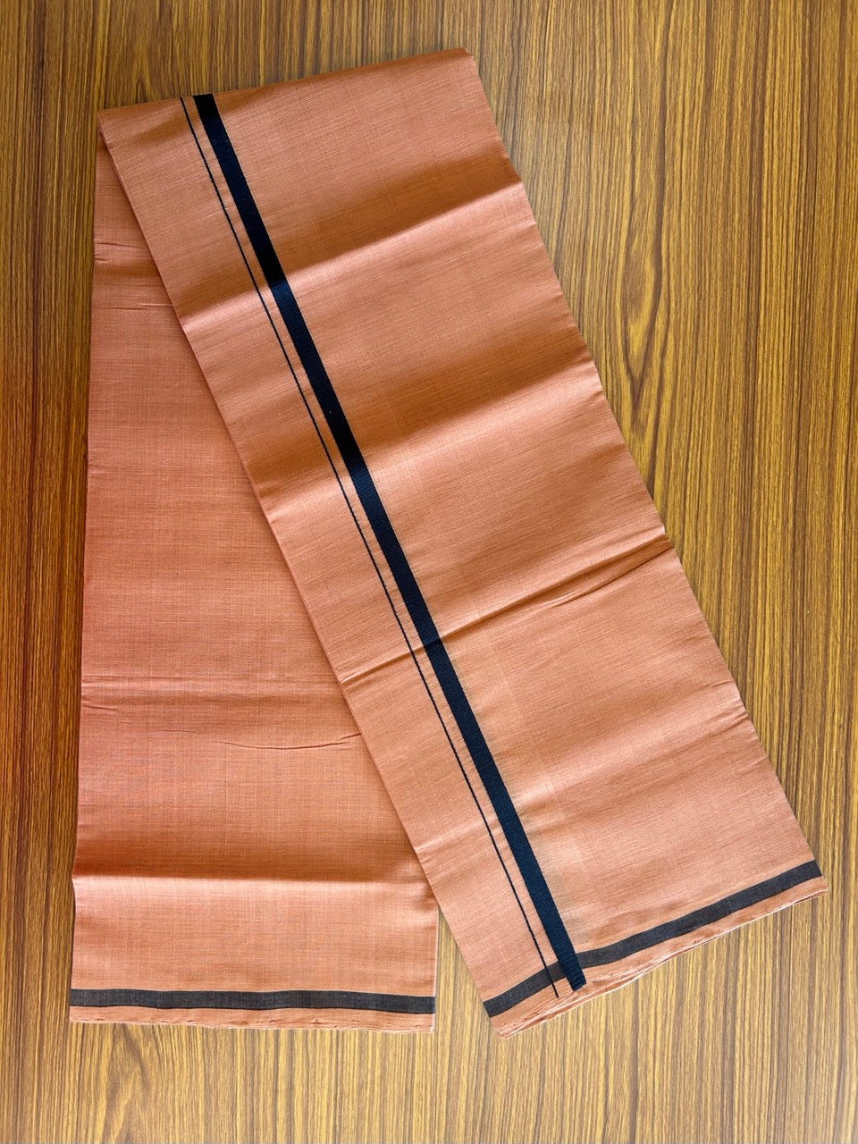 KaithariKada 100% Pure Cotton - HANDLOOM Single Mundu/Dhoti  KAVI Brown COLOUR BODY & BLACK 1 inch Kara- 1KK8012ELA