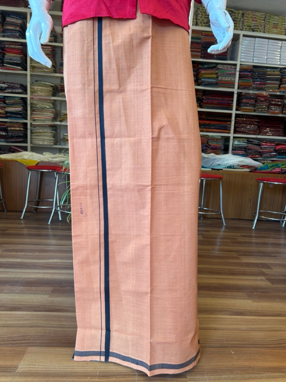 KaithariKada 100% Pure Cotton - HANDLOOM Single Mundu/Dhoti  KAVI Brown COLOUR BODY & BLACK 1 inch Kara- 1KK8012ELA