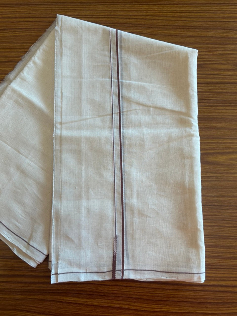 KaithariKada HANDLOOM UNAKKUPAAV Balaramapuram - 100% PURE Cotton Off White  (Unbleached) Neriyath - 0.5 cm Brown Kara - 2KK5100ELA