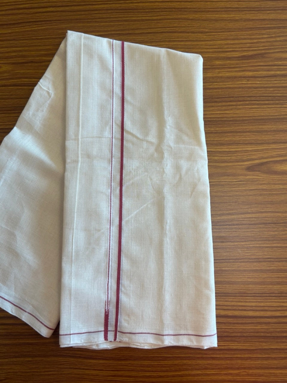 KaithariKada HANDLOOM UNAKKUPAAV Balaramapuram - 100% PURE Cotton Off White  (Unbleached) Neriyath - 0.5 cm Pink Red Kara - 3KK5100ELA