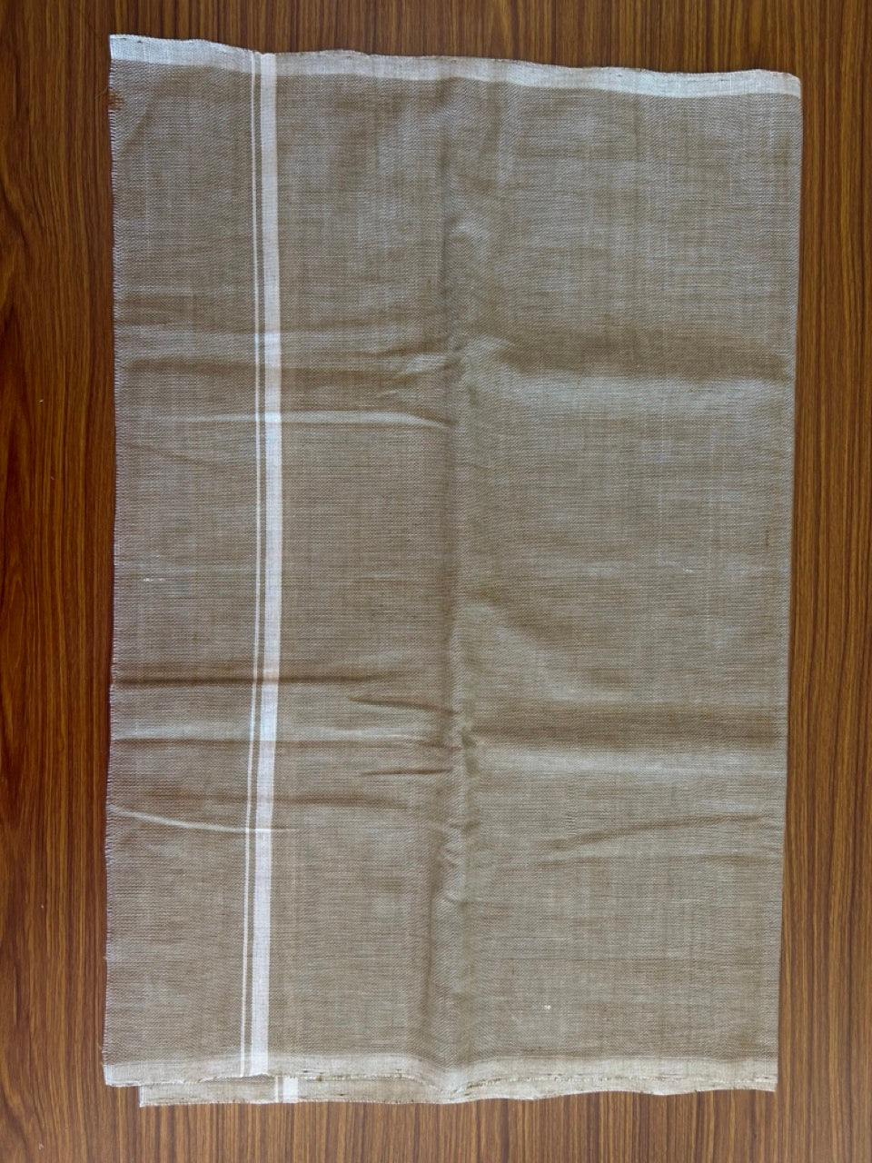 Kaitharikada - HANDLOOM Pure Cotton Kerala Towel - Thorthu - Light Brown Body & White kara - 5KK481ELA