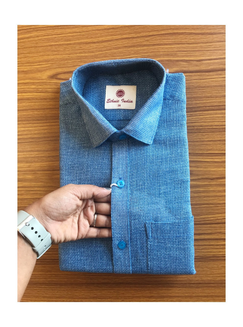 Kaitharikada-JUTE & COTTON MIX BLUE  . ETHINIC INDIA  FULL Sleeve-4.