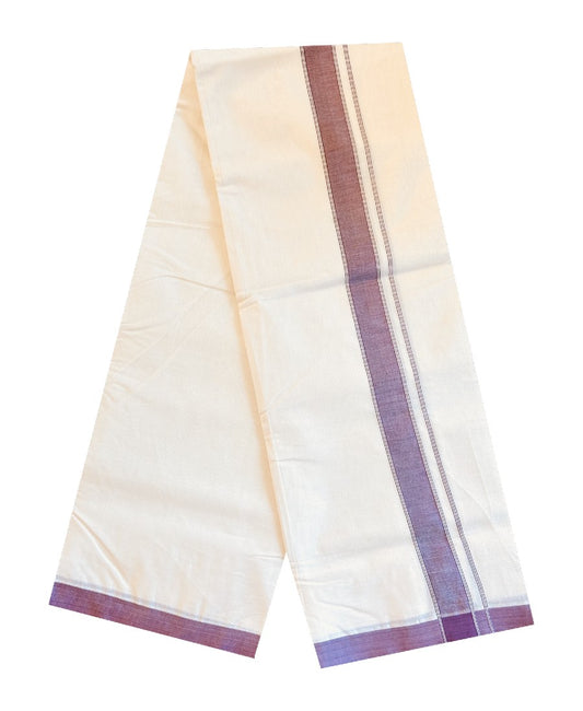 NEW !! 14% DISCOUNT!! KaithariKada Balaramapuram 100% Cotton Double Off white Mundu/Dhoti-100x80 -  1 inch PURPLE ,VIOLET KARA.