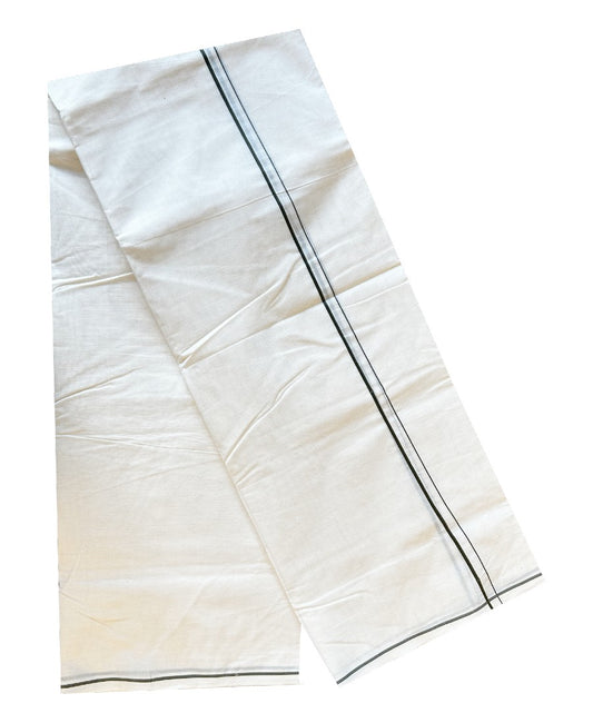 10% DISCOUNT! KaithariKada Balaramapuram 100% Cotton Double Off white -  (Unbleached) Mundu/Dhoti-100x100 - 0.5 cm SAGE GREEN Thin Kara 4.26 mtr - KAI31001