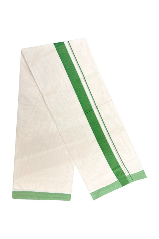 KaithariKada Balaramapuram 100% Cotton Double Off white Mundu/Dhoti-100x100 1. inch  Green Kara- 1