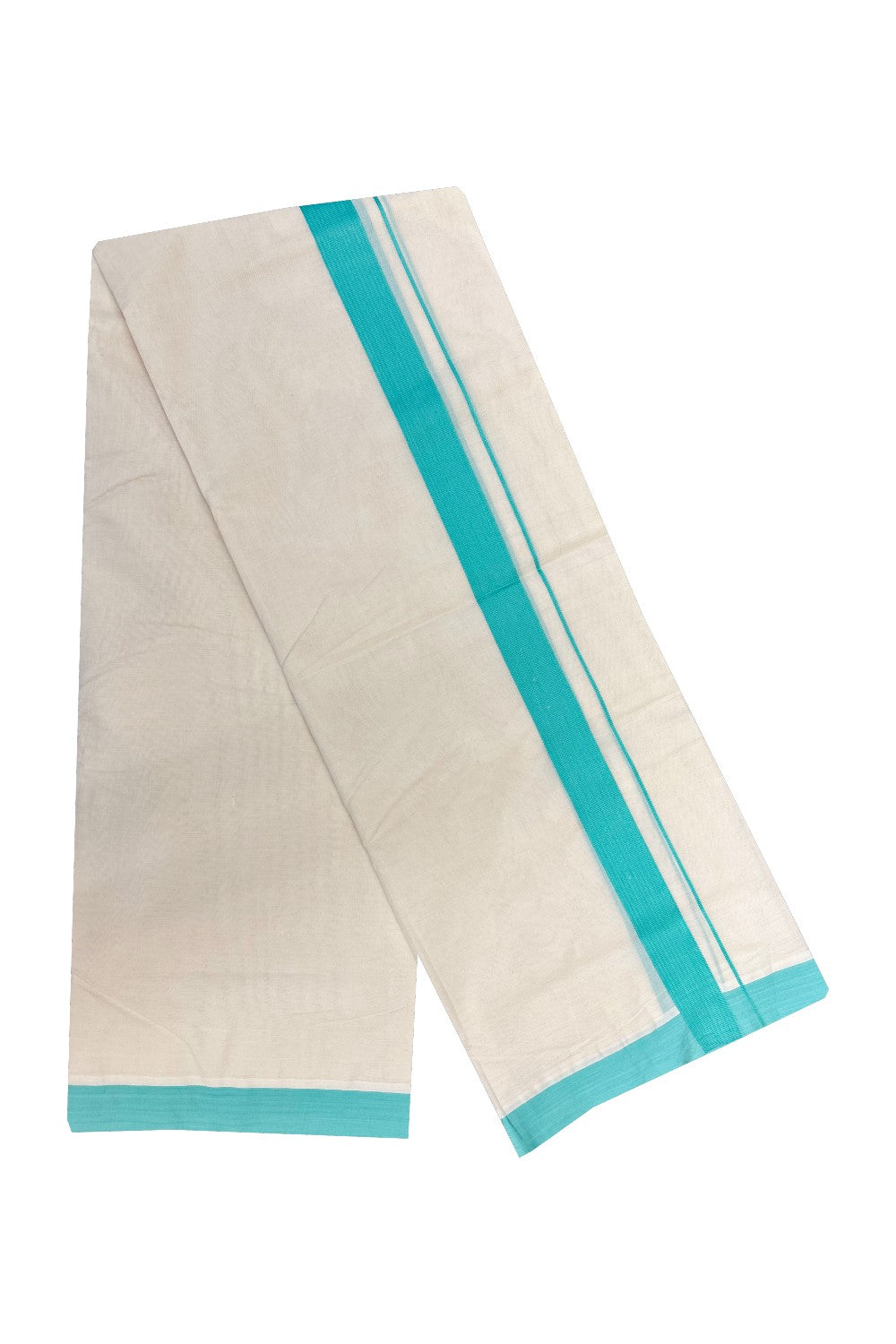 15% Discount KaithariKada Balaramapuram 100% Cotton Double Off white Mundu/Dhoti-100x100 2 inch Turquoise Blue Kara-2