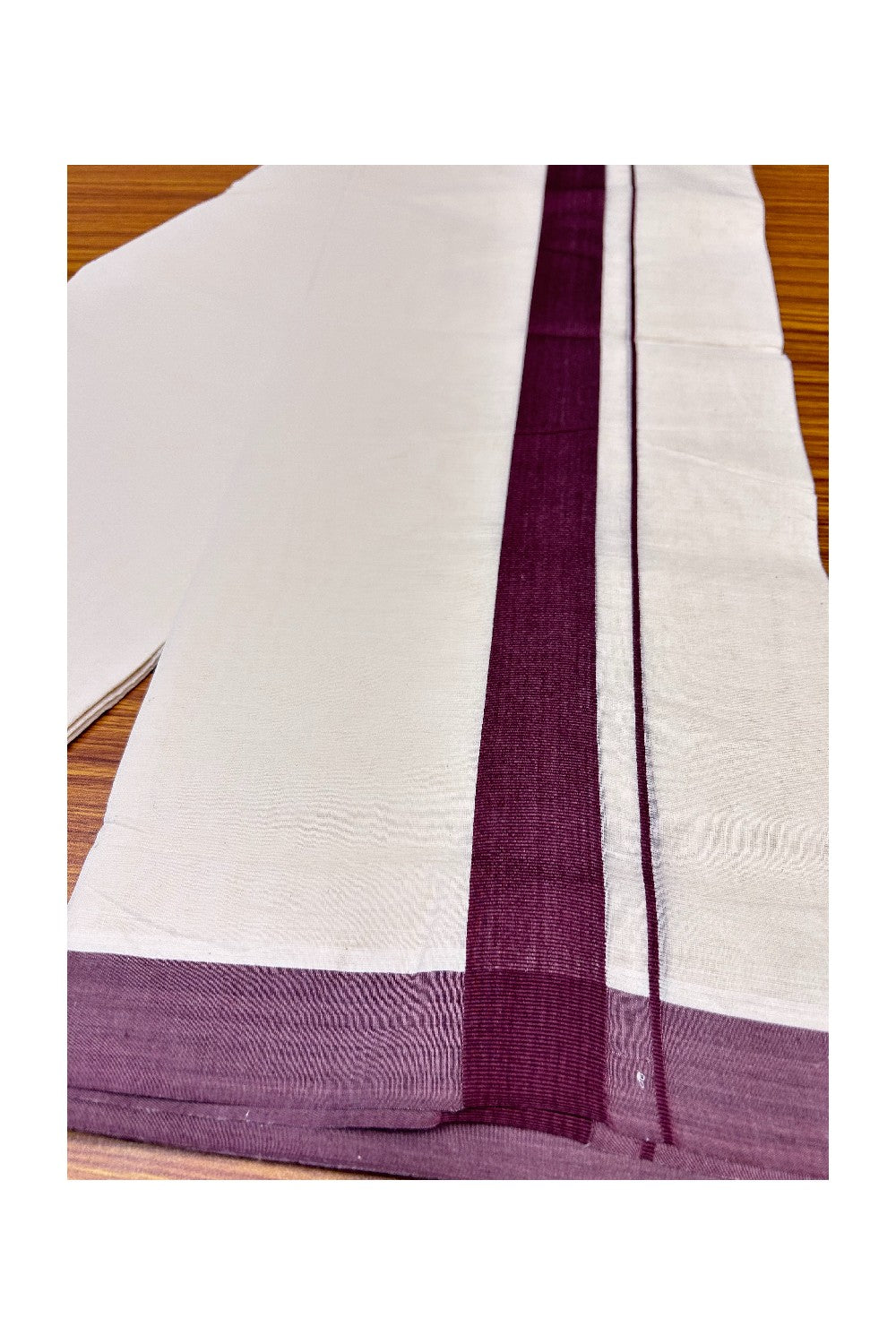 15% Discount KaithariKada Balaramapuram 100% Cotton Double Off white Mundu/Dhoti-100x100  1.75inch Magenta Brown Kara- 5