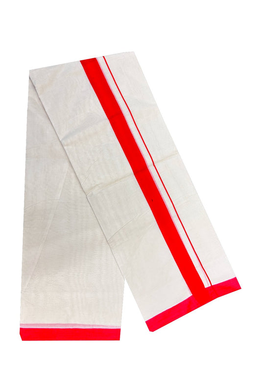 15% Discount KaithariKada Balaramapuram 100% Cotton Double Off white Mundu/Dhoti-100x100 2.inch  Bright Red Kara- 6