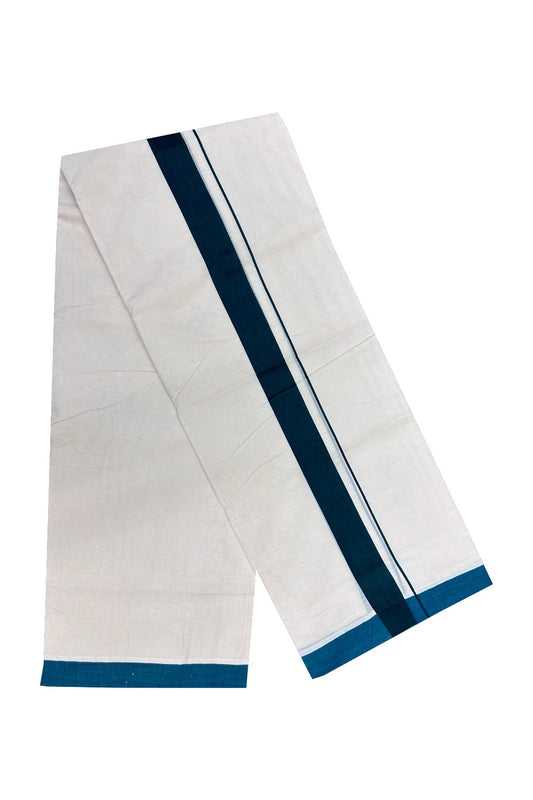 15% Discount KaithariKada Balaramapuram 100% Cotton Double Off white Mundu/Dhoti-100x100 1.75inch Dark Green Kara- 7