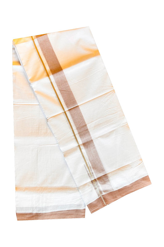 20% DISCOUNT! KaithariKada Balaramapuram 100% Cotton PURE WHITE Double Mundu/Dhoti-100x92 Puliyilakkara Chutty Silver Kasavu & Light Brown 1.75 inch Shaded Kara- 124