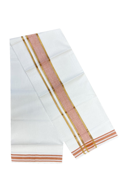 10% Discount! KaithariKada HANDLOOM Kuthampully 100% Cotton PURE WHITE Double Mundu/Dhoti-100x100  2.75inch  Kasavu & Orange Kara-43