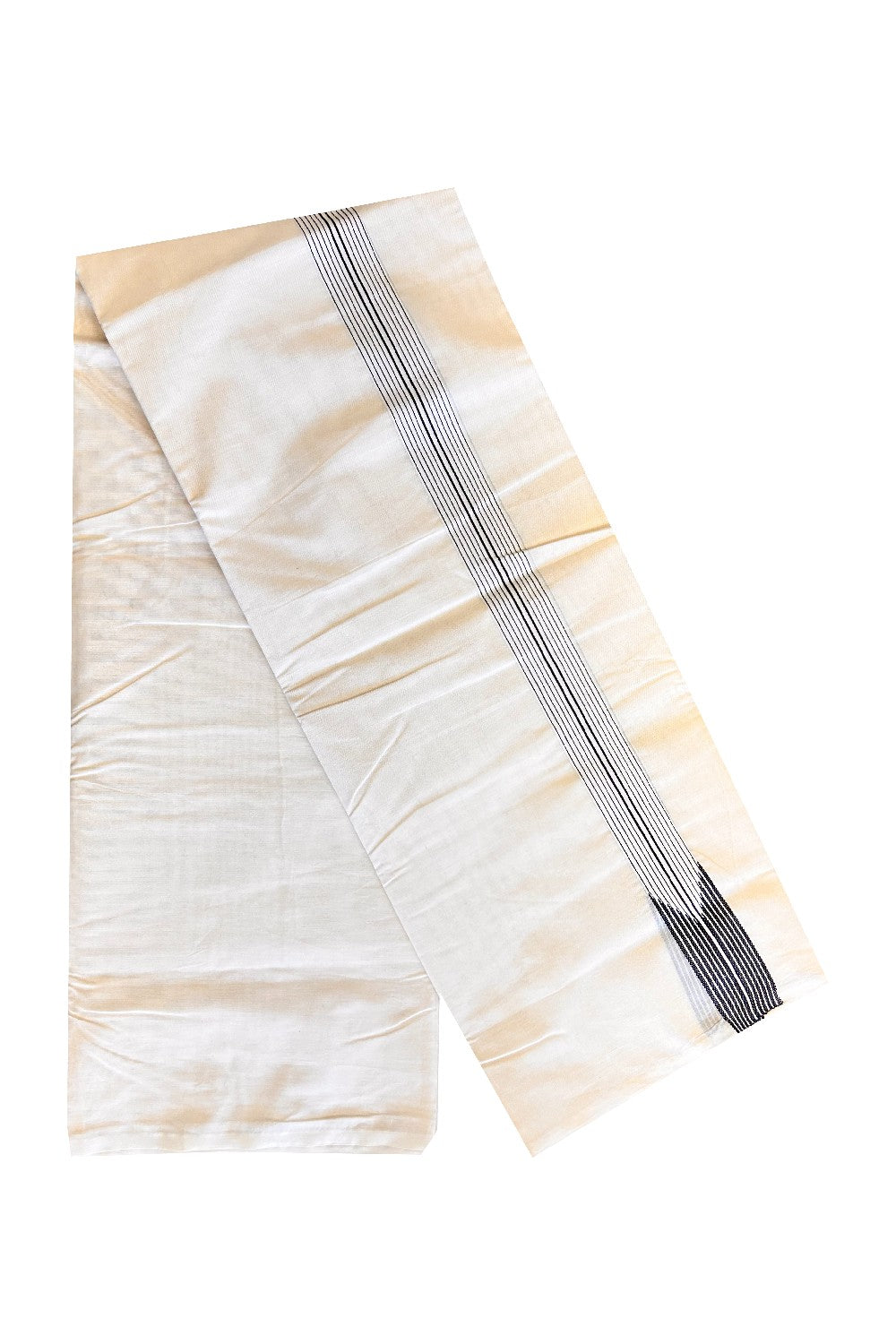 23% OFFER! KaithariKada Balaramapuram 100% Cotton Double OFF WHITE - Mundu/Dhoti-100x100 12 Line Chutty Black & White-1