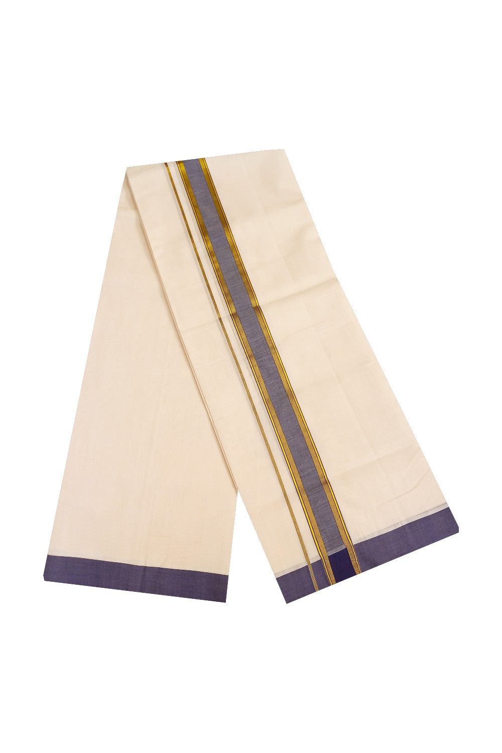 21% Discount KaithariKada HANDLOOM Unakkupaav Balaramapuram - 100% PURE Cotton Double Mundu/Dhoti - 2.5 inch  Kasavu Stripes & Navy Blue kara-163