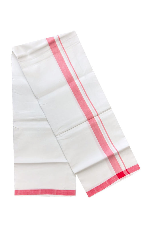 New!! KaithariKada 100% Cotton Balaramapuram HANDLOOM Single Mundu/Dhoti - Pure White 1.75 inch Kasavu & Pinkish Red Kara-233