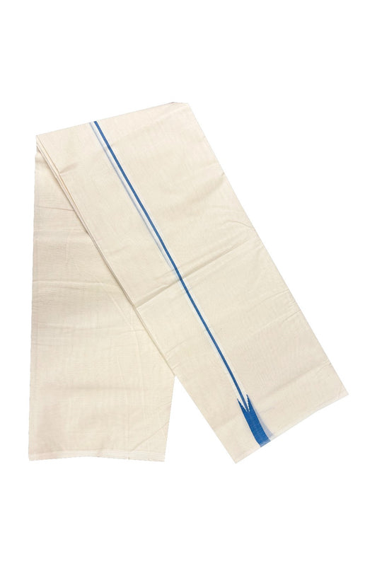 23% Discount KaithariKada Balaramapuram 100% Cotton Double Mundu/Dhoti-100x100 1.5cm Puliyilakkara Chutty One Line Blue Kara-1